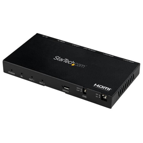 StarTech.com 2-Port HDMI Splitter (1x2) - 4K 60Hz UHD HDMI 2.0 Audio Video Splitter w/ Scaler & Audio Extractor (3.5mm/SPDIF) - Dual HDMI Splitter (1-In 2-Out) - EDID Copy - TV/Projector - Black - Metal - 1280 x 720 (HD 720) - 1920 x 1080 (HD 1080) - 3840 x 2160 - 60