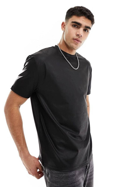 ASOS DESIGN relaxed t-shirt in black faux leather