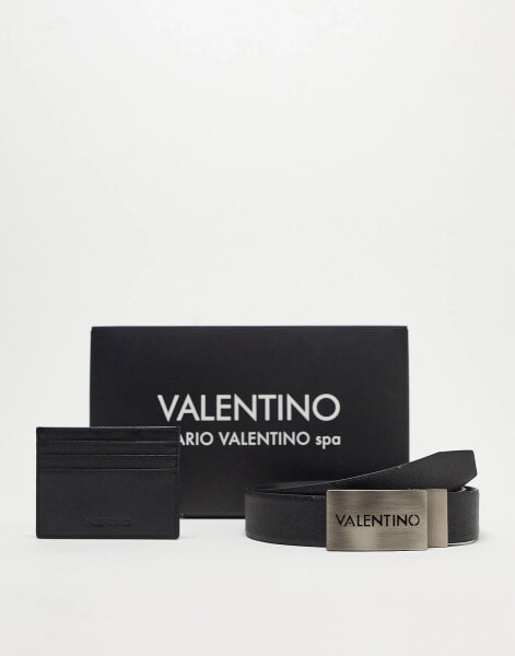 Valentino belt and card holder giftset in brown