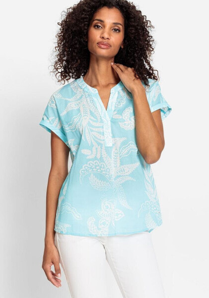 Women's 100% Cotton Short Sleeve Paisley Tunic Blouse