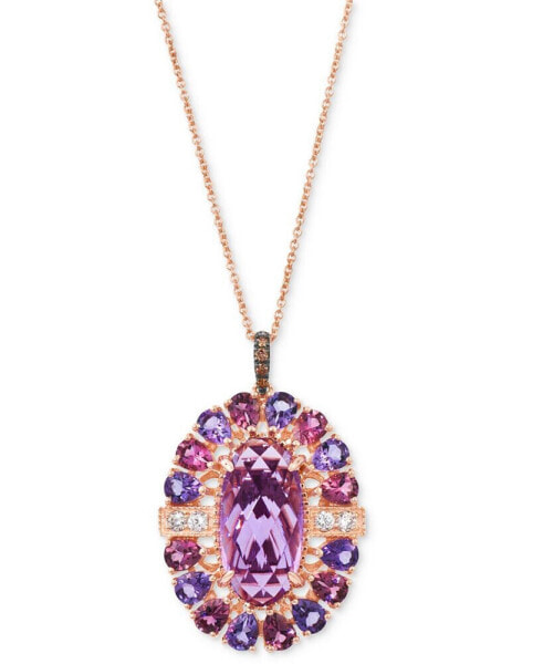 Grape Amethyst (5-3/4 ct. t.w.), Passion Fruit Tourmaline (1 ct. t.w.) & Diamond (1/6 ct. t.w.) Oval Halo Adjustable 20" Pendant Necklace in 14k Rose Gold