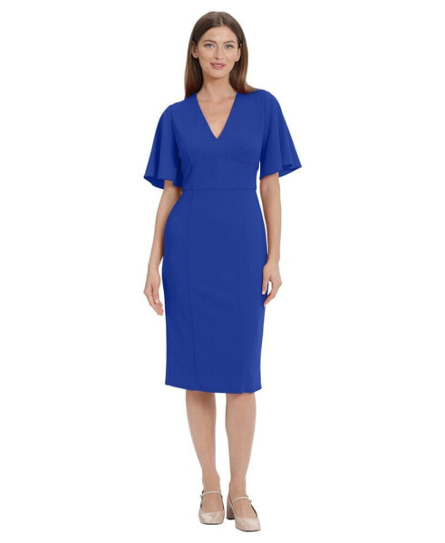 Women's Crepe Flutter-Sleeve Midi Dress