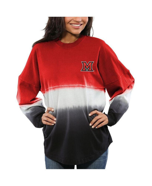 Women's Red Miami University RedHawks Ombre Long Sleeve Dip-Dyed Spirit Jersey