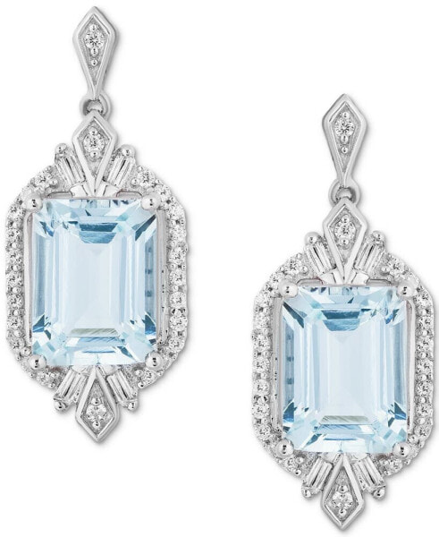 Aquamarine (1 ct. t.w.) & Diamond (1/4 ct. t.w.) Elsa Drop Earrings in Sterling Silver