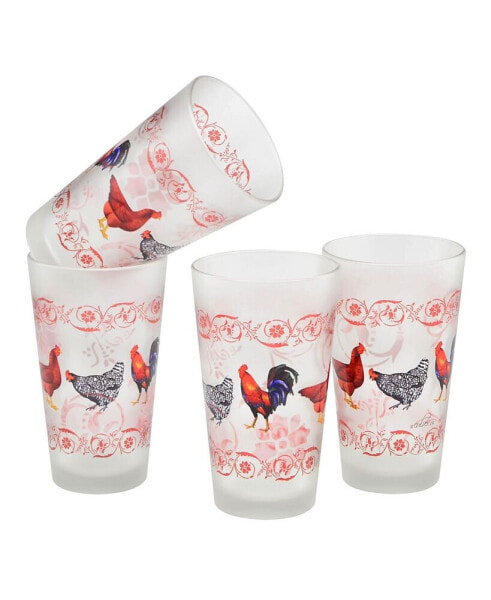French Country Chicken Pint Glass 16-oz Set of 4
