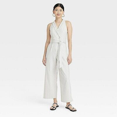 Women's Overt Occasion Jumpsuit - A New Day Cream Striped S