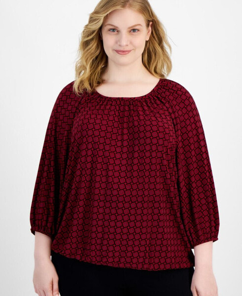 Plus Size 3/4-Sleeve Peasant Shirt