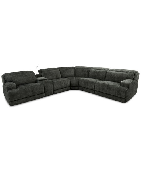 Sebaston 6-Pc. Fabric Sectional with 3 Power Motion Recliners and 1 USB Console, Created for Macy's