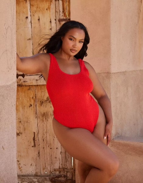 Moda Minx Curve X Bernadette Afia scoop scrunch swimsuit in red