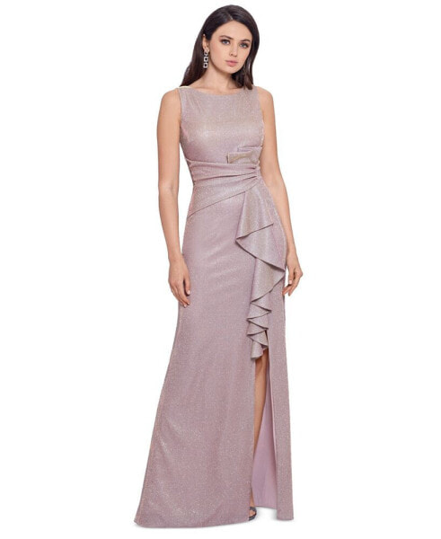 Petite Glitter Draped Gown