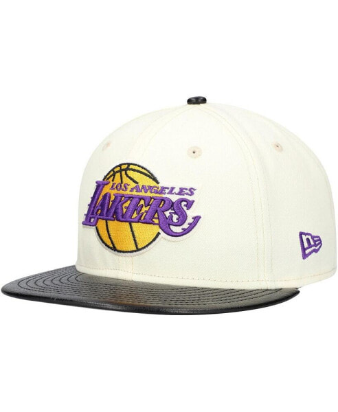 Men's White/Black Los Angeles Lakers Faux Leather - Polyurethane Visor Two-Tone 59FIFTY Fitted Hat