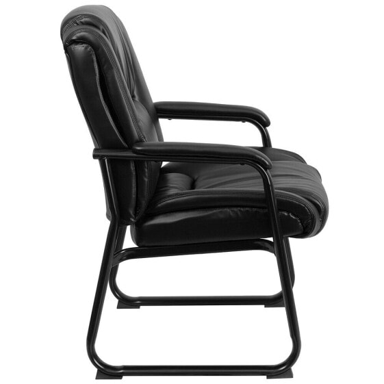 Hercules Series Big & Tall 500 Lb. Rated Black Leather Executive Side Reception Chair With Sled Base