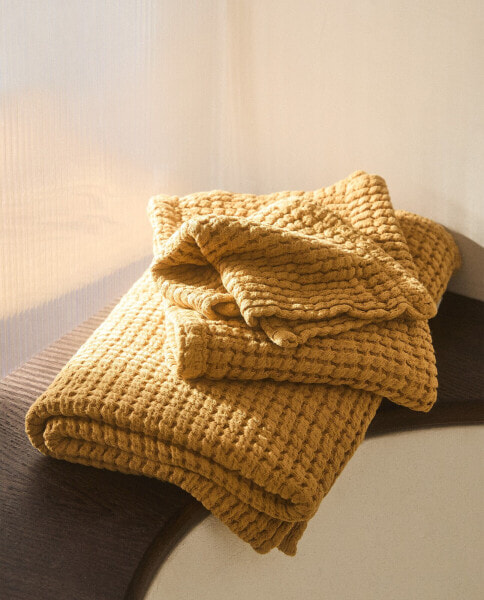 Waffle-knit cotton bath towel