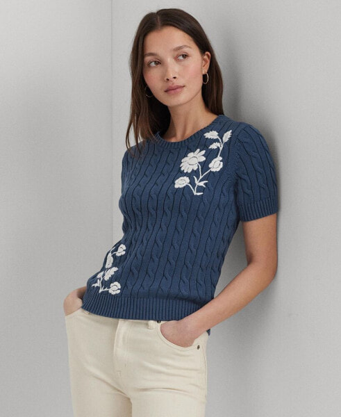 Women's Embroidered Cable-Knit Sweater