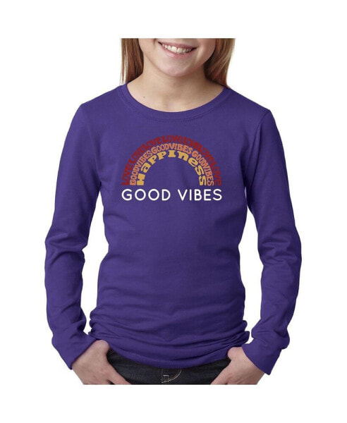 Big Girl's Word Art Long Sleeve T-Shirt - Good Vibes