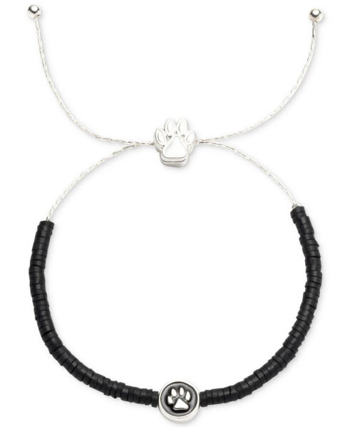 Silver-Tone Paw Charm Black Bead Slider Bracelet