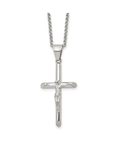 Chisel polished Crucifix Pendant on a Rolo Chain Necklace