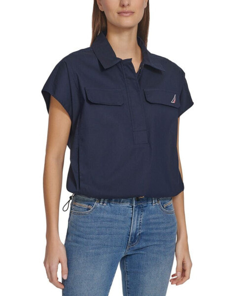 Women's Solid-Color Snap Popover Top