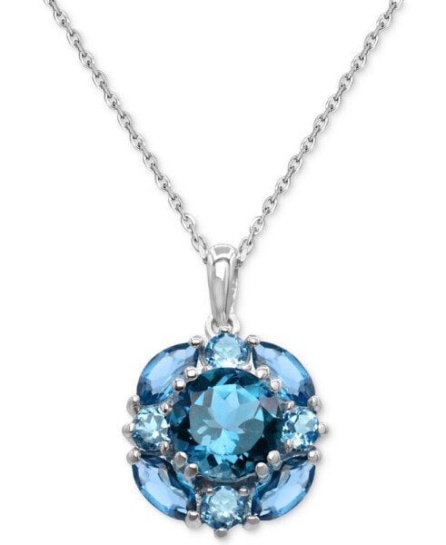 London Blue Topaz (3-1/2 ct. t.w.) & Swiss Blue Topaz (1/2 ct. t.w.) Round Cluster 18" Pendant Necklace in Sterling Silver