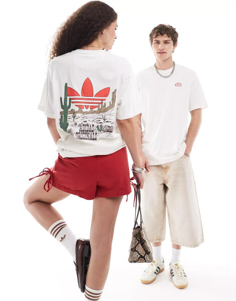 adidas Originals western back print t-shirt in off white