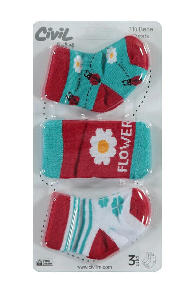 Kız Bebek 3'lü Çorap Set 0-24 Ay Kırmızı