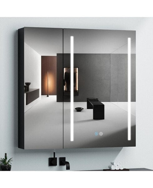 Зеркало настенное с подсветкой Simplie Fun 30x30 дюймов двустворчатое для ванной комнаты