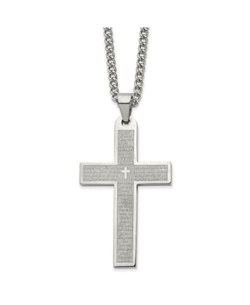 Chisel polished Lord's Prayer Cross Pendant on a Curb Chain Necklace