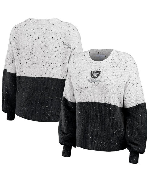 Women's White, Black Las Vegas Raiders Color-Block Pullover Sweater