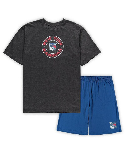 Men's Blue, Heathered Charcoal New York Rangers Big and Tall T-shirt and Shorts Sleep Set