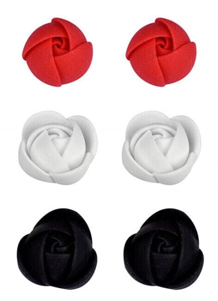 Set of earrings white-red-black flowers