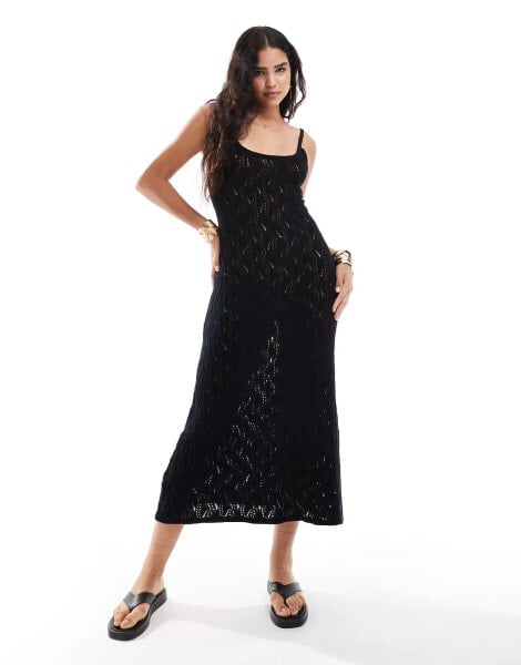 Mango crochet cami midi dress in black