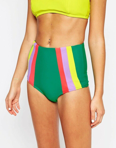 Lolli Womens Multi Color Swirl High Waisted Striped Bikini Bottoms Size M