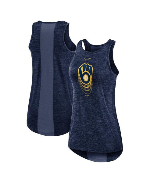 Women's Navy Milwaukee Brewers Logo Fade High Neck Performance Tank Top