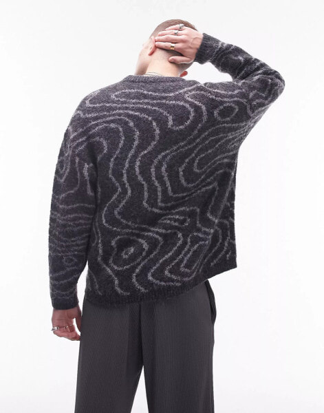 Topman fluffy swirl jumper in black