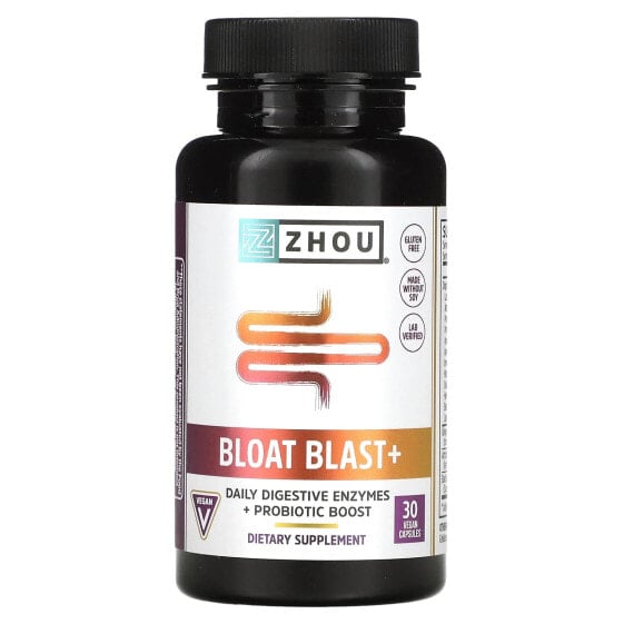 Пробиотики Zhou Nutrition Bloat Blast+, 30 веганских капсул