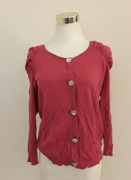 August Silk Women's Petite Button Front Pleat Crew Neck Cardigan Pink PM