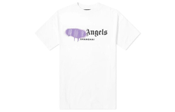 Palm Angels 紫色涂鸦字母logo上海限定 短袖 白色 送礼推荐 / Футболка Palm Angels PMAA001S204130530195