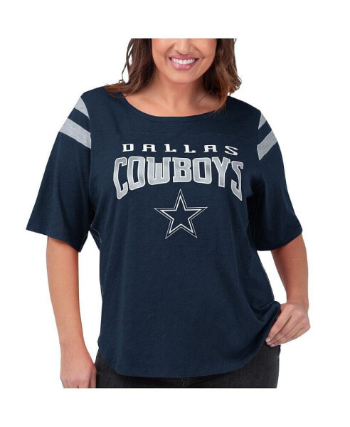 Women's Navy Dallas Cowboys Plus Size Linebacker Three-Quarter Sleeve T-shirt