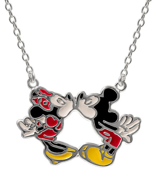 Kissing Minnie & Mickey Mouse 18" Pendant Necklace in Sterling Silver
