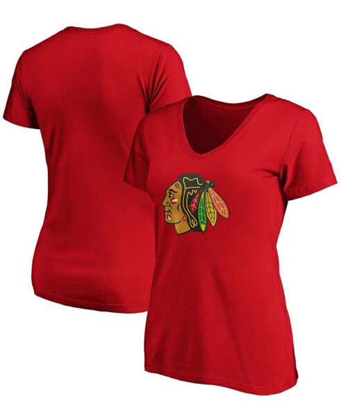 Women's Red Chicago Blackhawks Primary Logo V-Neck T-shirt