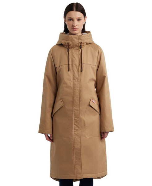 Women's Hooded Water-Repellent Canvas A-Line Coat