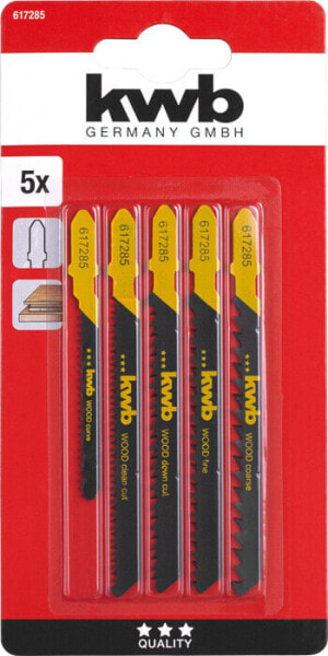 kwb 617285 - Jigsaw blade - Chipboard - Fibreboard - Soft plastic - Wood - High carbon steel (HCS) - Black - Yellow - 5 pc(s) - Blister