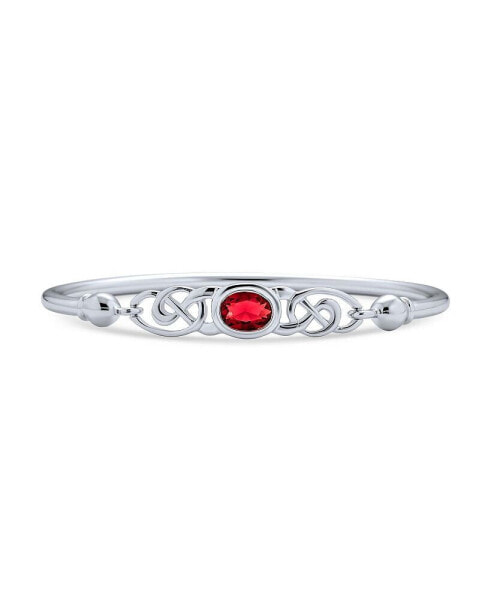 Couples BFF Infinity Irish Celtic Love Knot Bangle Bracelet For Women Teens Simulated Red Ruby Oval .925 Sterling Silver 7 Inch