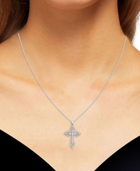 Diamond Filigree Cross 18" Pendant Necklace (1/6 ct. t.w.) in Sterling Silver