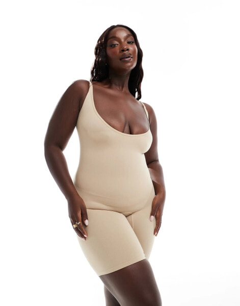 Vero Moda Curve seamless under bust short bodysuit in beige