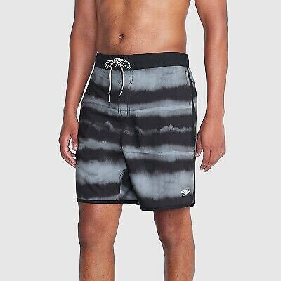 Speedo Men's 7" Striped E-Board Swim Shorts - Gray/Black M