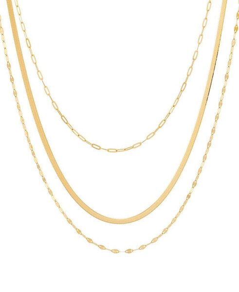 Italian Gold triple Layered Chain Necklace in 10k Gold, 17" + 2" extender