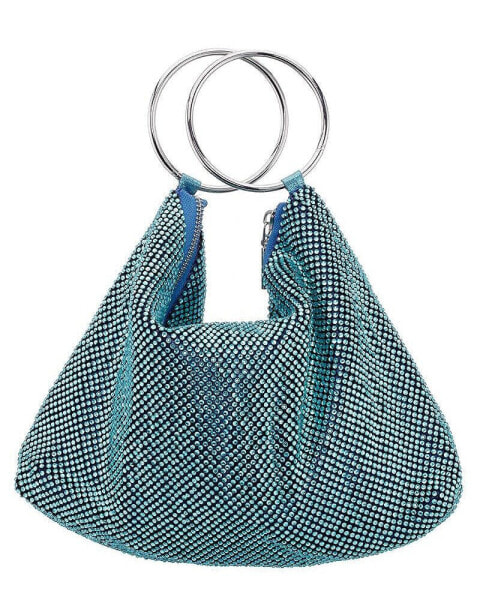 Women's Glass Crystal Mesh Double Ring Handle Pouch Bag