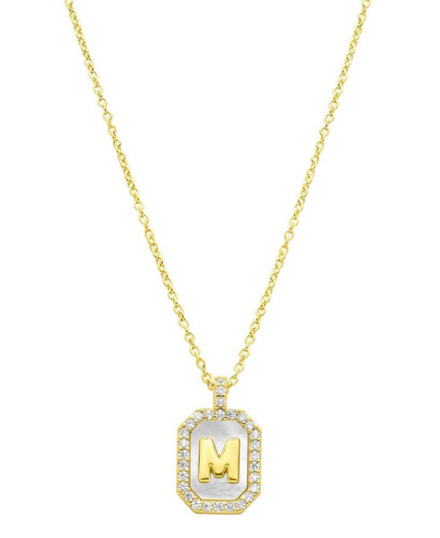 14K Gold-Plated White Mother-of-Pearl Initial Tablet Necklace