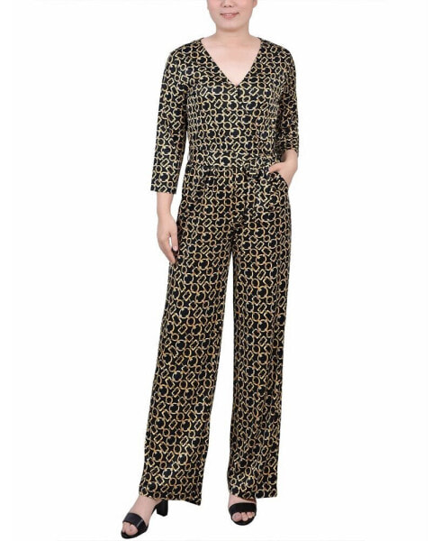 Women's 3/4 Sleeve Belted Jumpsuit